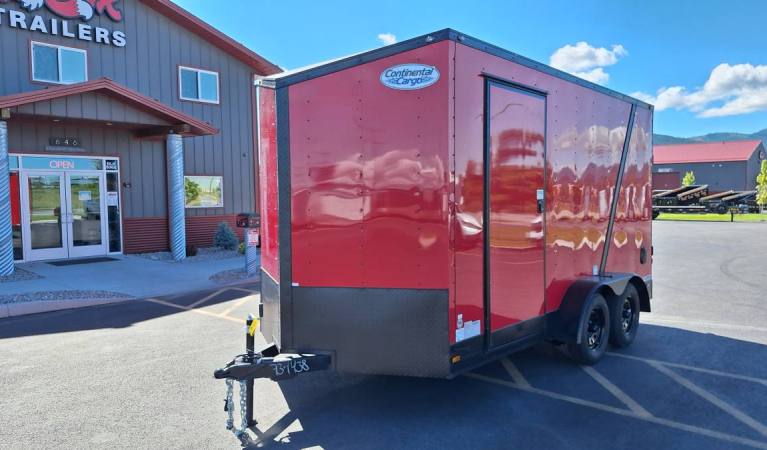 7 x 14 V-Series with Slant Wedge, Ramp Door, 12″ Extra Height, 7K GVWR (Red)