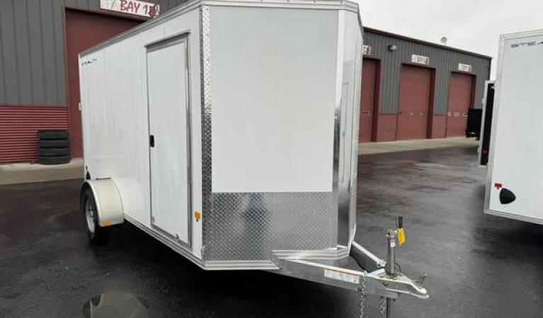 6 x 12 Alcom Aluminum Cargo Trailer with Ramp Door (White)