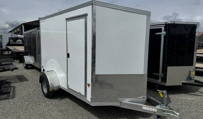 6 x 10 Alcom Aluminum Cargo Trailer with Ramp Door (White)